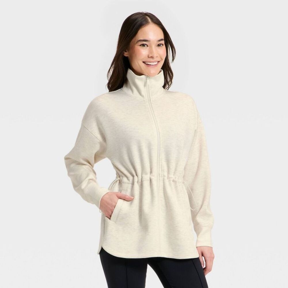 Women's Airy Sleek Long Full Zip Jacket - All In Motion Cream Heather XXL